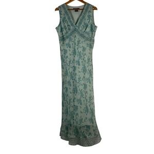ECI‎ Vintage Y2K Silk Sleeveless Midi Dress Size 10 Fairy Floral Embelisshed